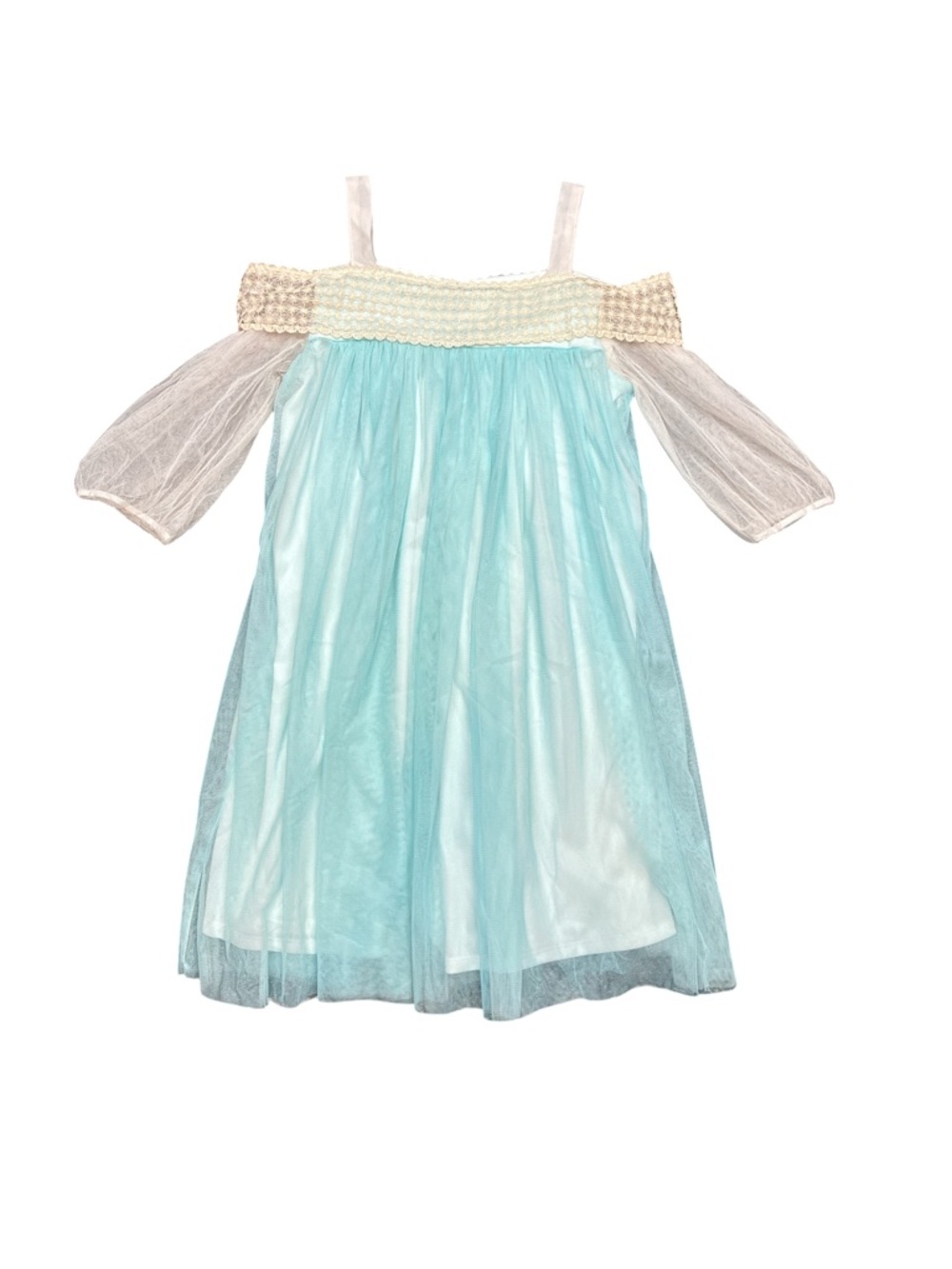 Isobella & Chloe Light Blue and Cream Tulle Cold-Shoulder Dress